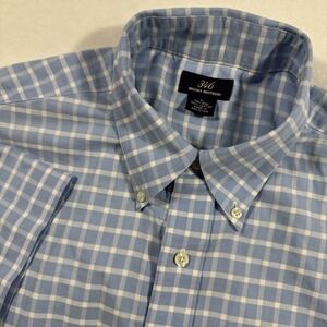 Brooks Brothers 346 Light Blue White Plaid Button Down Shirt Size Large Non Iron